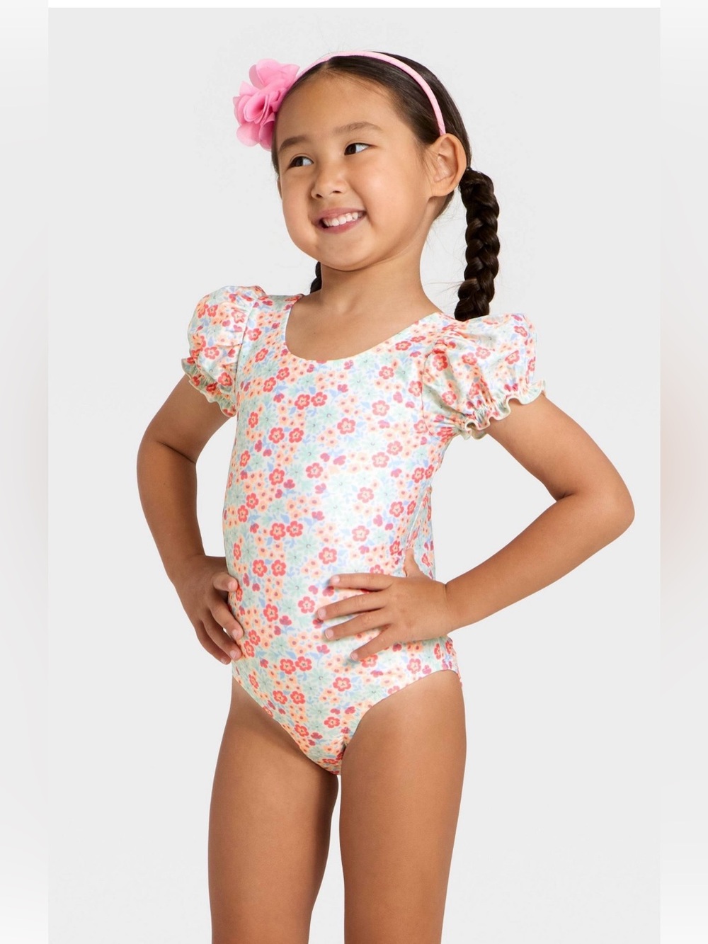 Toddlers Puff Sleeve Ditsy Floral One Piece Swimsuit Cat&Jack NWT Size 4T